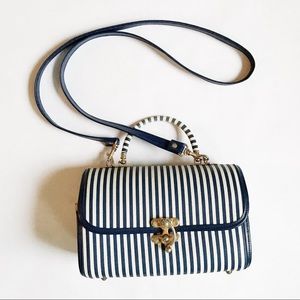 Adorable vintage blue and white striped satchel